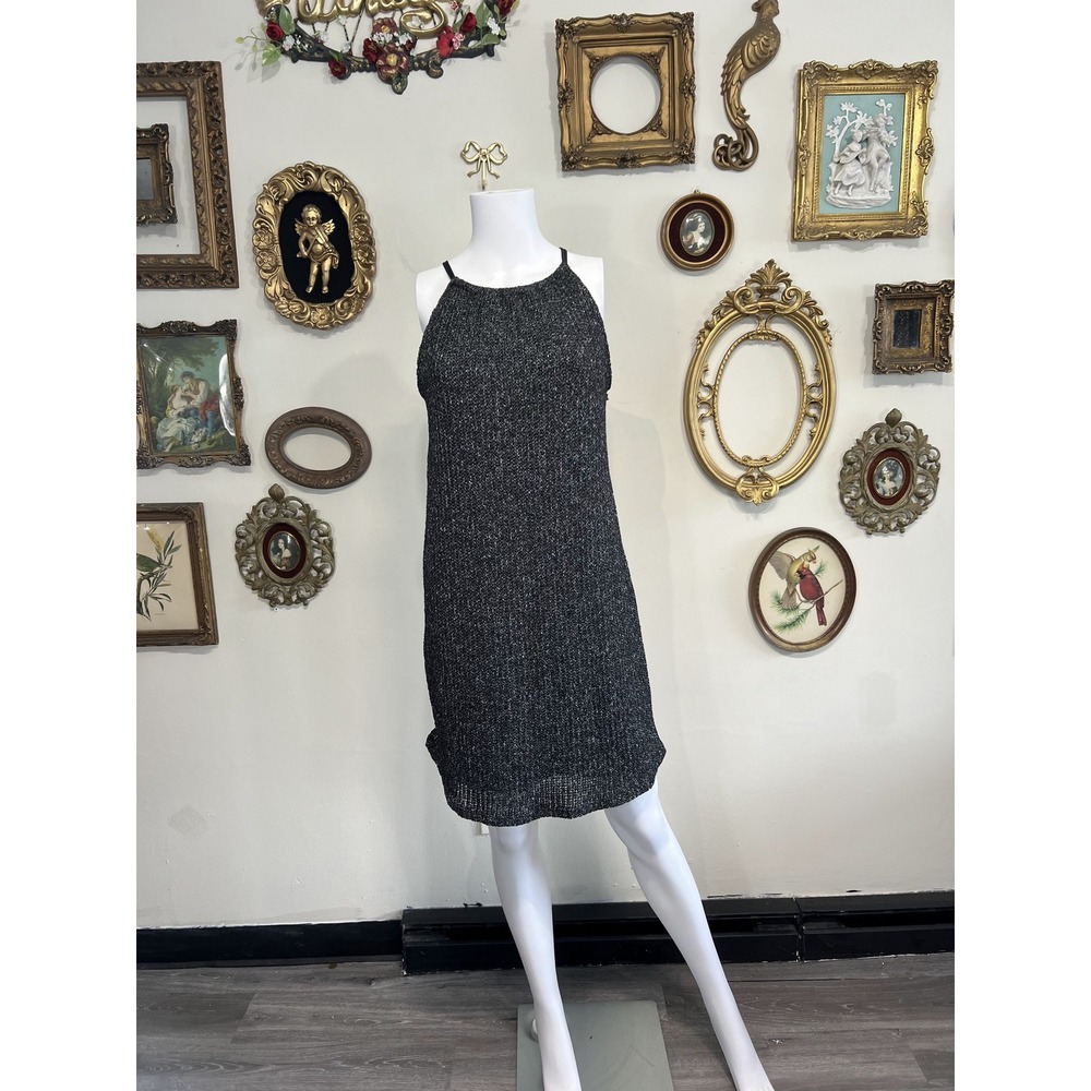 bebe Vintage Metallic Knit Halter Neck Shift Dress Size S